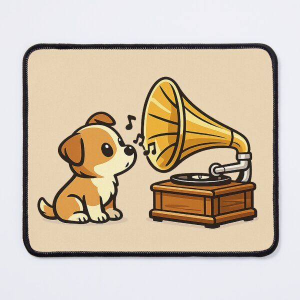 Item preview, cute dog and old gramophone designed and sold by Dogandesighn.