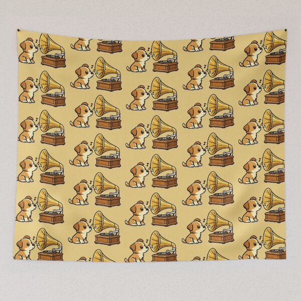 Item preview, cute dog and old gramophone designed and sold by Dogandesighn.
