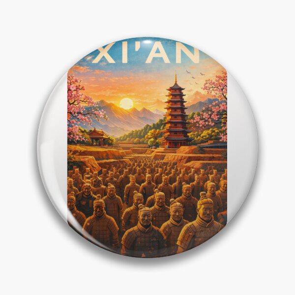 Item preview, Terracotta Warriors of Xi’an in Front of Pagodas and Mountains in the Shaanxi Capital of Ancient China designed and sold by Places On Earth.