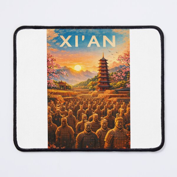 Item preview, Terracotta Warriors of Xi’an in Front of Pagodas and Mountains in the Shaanxi Capital of Ancient China designed and sold by Places On Earth.