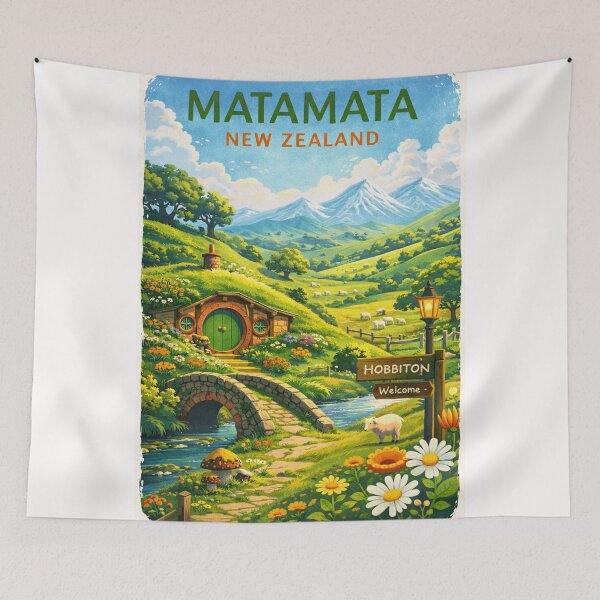 Item preview, Hobbiton Welcome Sign and Hobbit Hole in Blooming Hills of Matamata, Waikato Region, New Zealand designed and sold by Places On Earth.