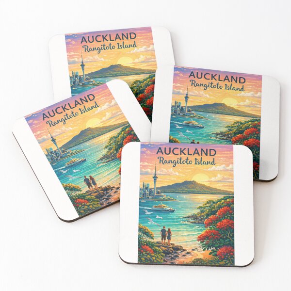 Item preview, Auckland Harbour and Rangitoto Island at Sunset with Sky Tower in Waitematā Harbour, North Island, New Zealand designed and sold by Places On Earth.