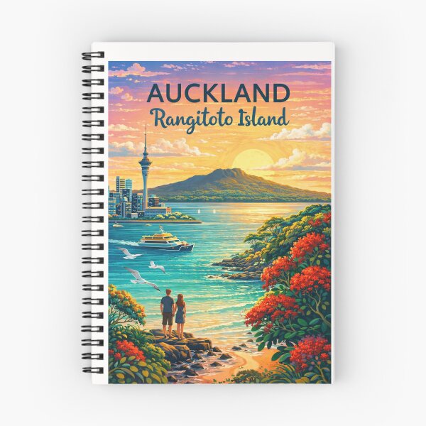 Item preview, Auckland Harbour and Rangitoto Island at Sunset with Sky Tower in Waitematā Harbour, North Island, New Zealand designed and sold by Places On Earth.