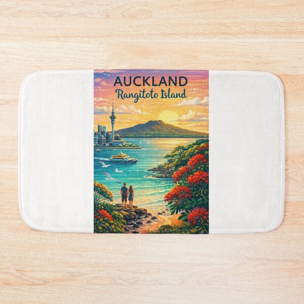Item preview, Auckland Harbour and Rangitoto Island at Sunset with Sky Tower in Waitematā Harbour, North Island, New Zealand designed and sold by Places On Earth.