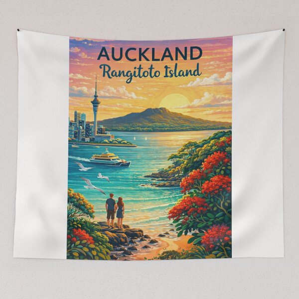 Item preview, Auckland Harbour and Rangitoto Island at Sunset with Sky Tower in Waitematā Harbour, North Island, New Zealand designed and sold by Places On Earth.