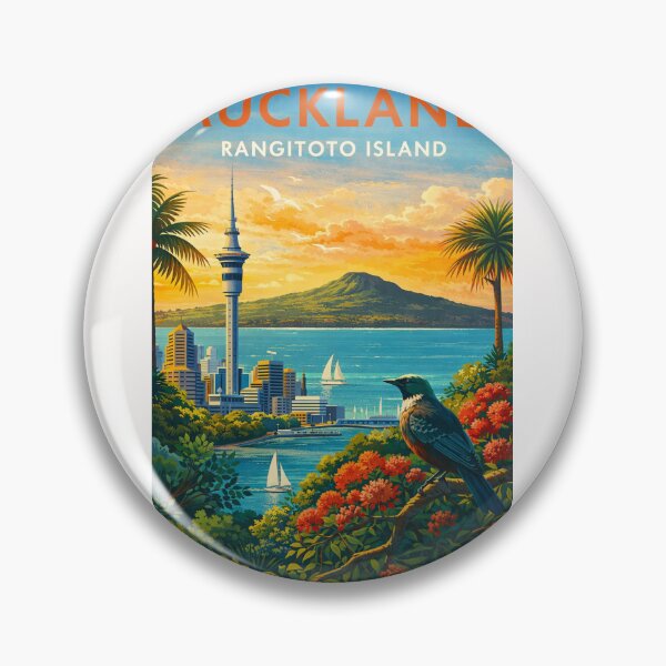 Item preview, Auckland Skyline and Rangitoto Island with Pohutukawa Trees and Tui Bird in the Auckland Region, New Zealand designed and sold by Places On Earth.