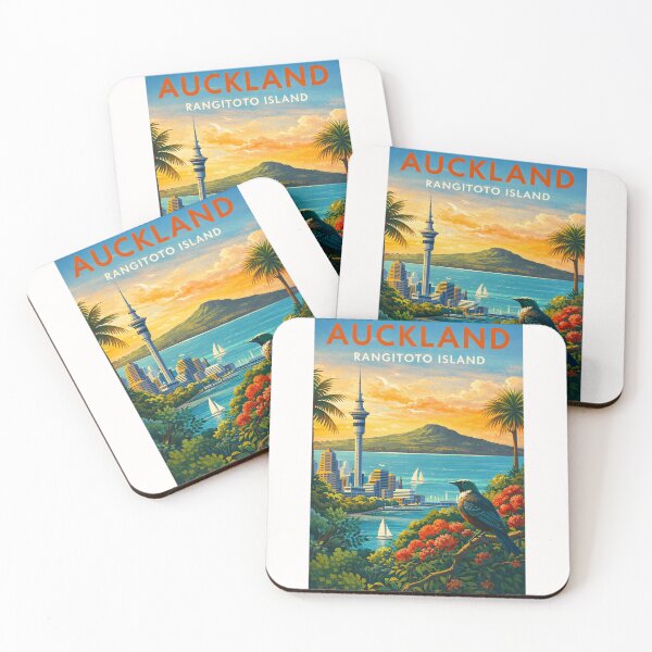 Item preview, Auckland Skyline and Rangitoto Island with Pohutukawa Trees and Tui Bird in the Auckland Region, New Zealand designed and sold by Places On Earth.
