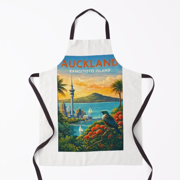 Item preview, Auckland Skyline and Rangitoto Island with Pohutukawa Trees and Tui Bird in the Auckland Region, New Zealand designed and sold by Places On Earth.