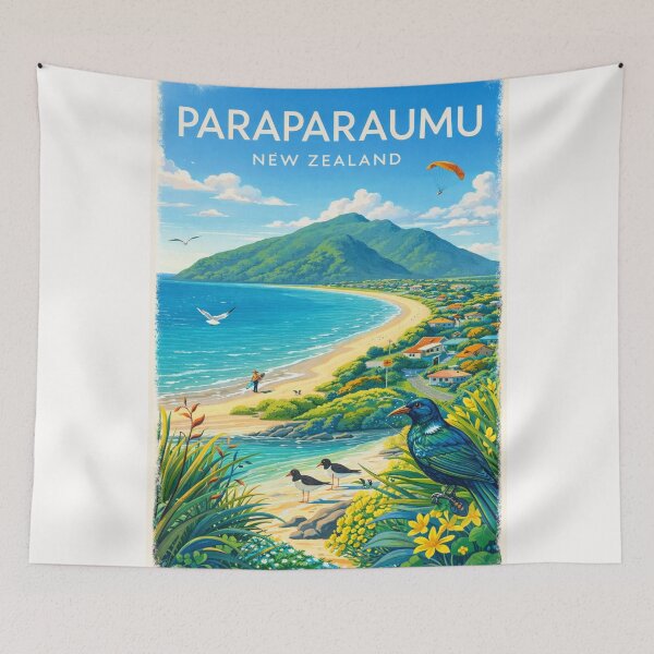 Item preview, Paraparaumu Coastline with Kapiti Island, Native Birds and Beach Houses in Kāpiti Coast District, New Zealand designed and sold by Places On Earth.