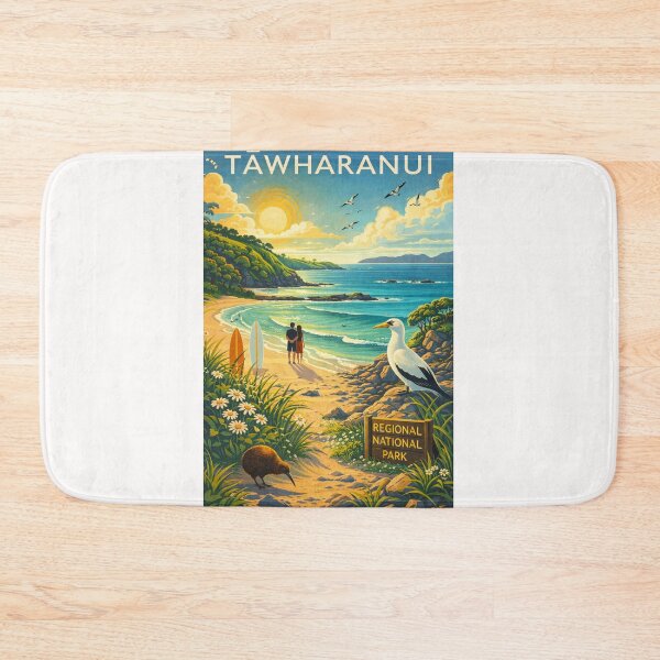 Item preview, Tāwharanui Regional Park Coastal Trail with Surfers, Native Birds, and Golden Beach in Auckland Region, New Zealand designed and sold by Places On Earth.