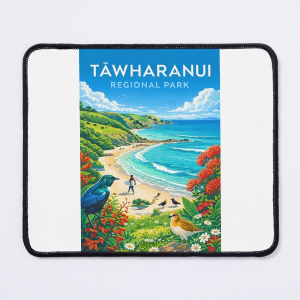 Item preview, Tāwharanui Regional Park Seaside Landscape with Surf, Birds, and Native Flowers in Auckland Region, New Zealand designed and sold by Places On Earth.