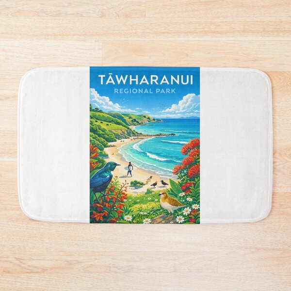 Item preview, Tāwharanui Regional Park Seaside Landscape with Surf, Birds, and Native Flowers in Auckland Region, New Zealand designed and sold by Places On Earth.