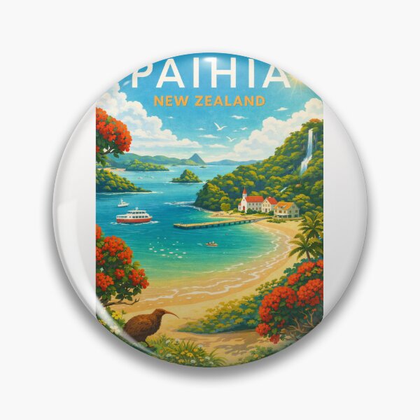 Item preview, Paihia Bay of Islands View with Kiwi Bird, Church, and Boats in Northland Region, New Zealand designed and sold by Places On Earth.