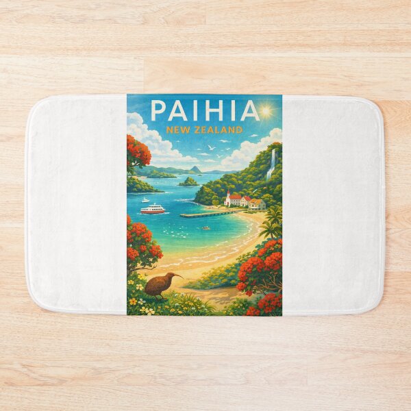 Item preview, Paihia Bay of Islands View with Kiwi Bird, Church, and Boats in Northland Region, New Zealand designed and sold by Places On Earth.