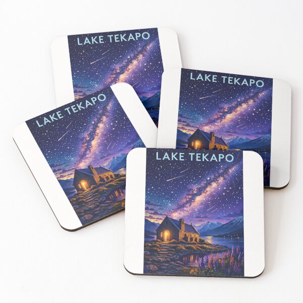 Item preview, Lake Tekapo Night Sky with Church of the Good Shepherd, Lupins, and Southern Alps in Mackenzie District, New Zealand designed and sold by Places On Earth.