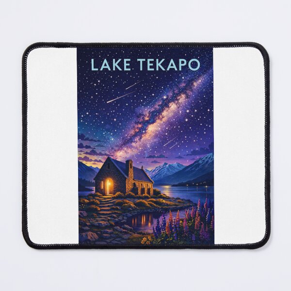 Item preview, Lake Tekapo Night Sky with Church of the Good Shepherd, Lupins, and Southern Alps in Mackenzie District, New Zealand designed and sold by Places On Earth.
