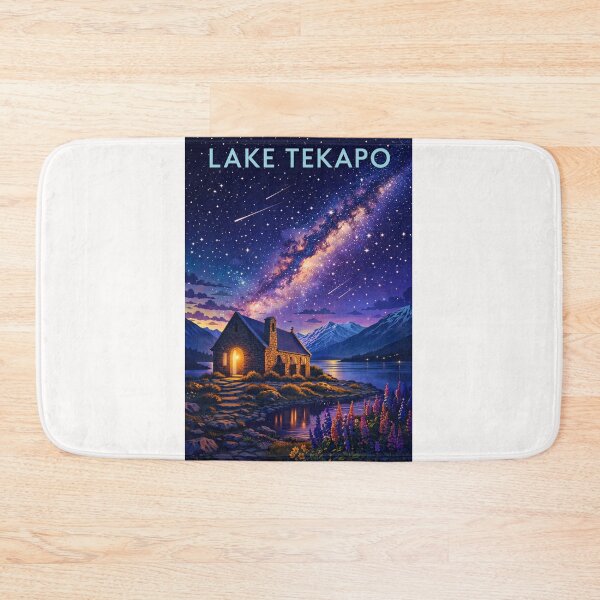 Item preview, Lake Tekapo Night Sky with Church of the Good Shepherd, Lupins, and Southern Alps in Mackenzie District, New Zealand designed and sold by Places On Earth.
