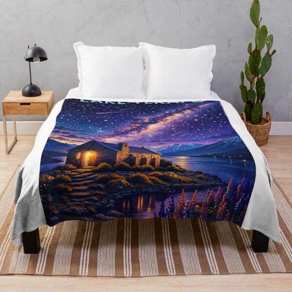 Item preview, Lake Tekapo Night Sky with Church of the Good Shepherd, Lupins, and Southern Alps in Mackenzie District, New Zealand designed and sold by Places On Earth.
