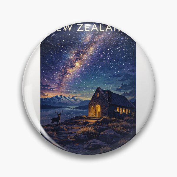 Item preview, Lake Tekapo Milky Way Sky with Church of the Good Shepherd and Deer in Mackenzie Basin, Canterbury Region, New Zealand designed and sold by Places On Earth.