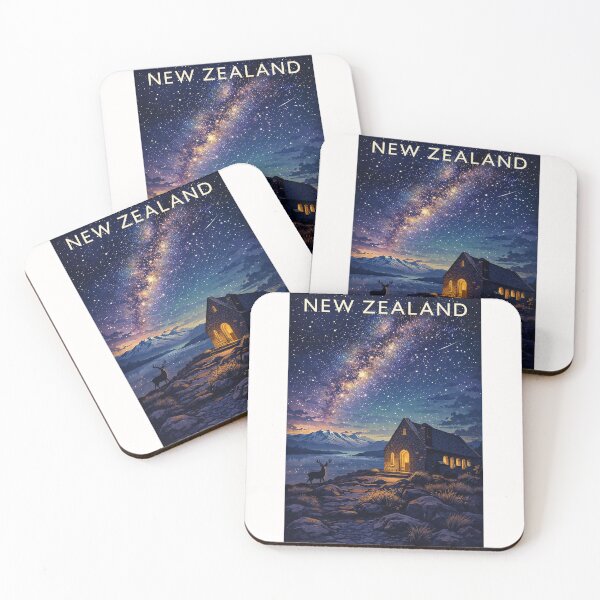 Item preview, Lake Tekapo Milky Way Sky with Church of the Good Shepherd and Deer in Mackenzie Basin, Canterbury Region, New Zealand designed and sold by Places On Earth.