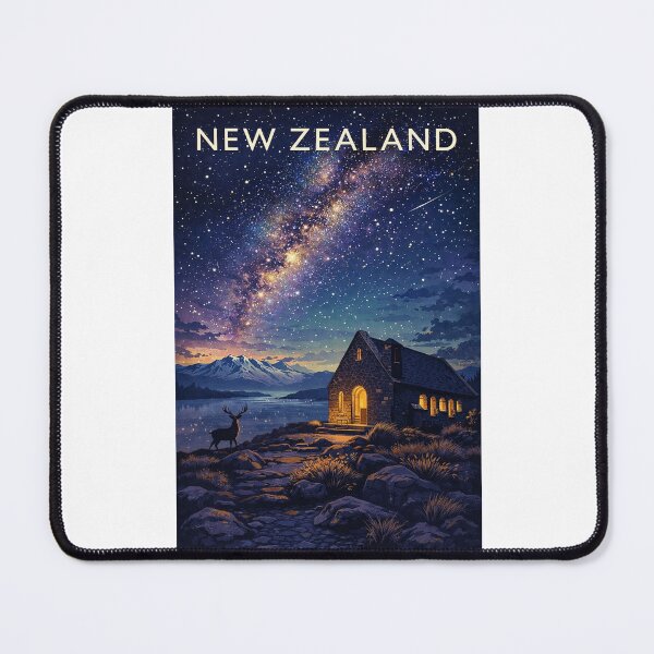 Item preview, Lake Tekapo Milky Way Sky with Church of the Good Shepherd and Deer in Mackenzie Basin, Canterbury Region, New Zealand designed and sold by Places On Earth.