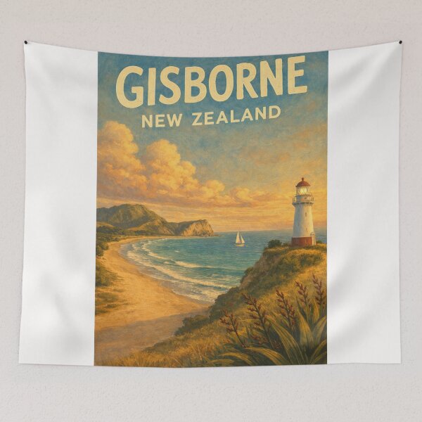 Item preview, Gisborne Lighthouse and Coastline with Sailboat at Sunset in Tairāwhiti Region, East Cape, New Zealand designed and sold by Places On Earth.