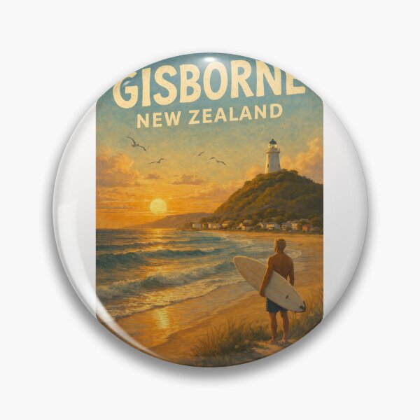 Item preview, Gisborne Surfer at Sunset with Lighthouse and Coastal Skyline in East Cape, Tairāwhiti Region, New Zealand designed and sold by Places On Earth.