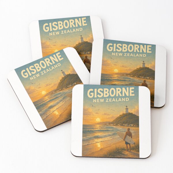 Item preview, Gisborne Surfer at Sunset with Lighthouse and Coastal Skyline in East Cape, Tairāwhiti Region, New Zealand designed and sold by Places On Earth.