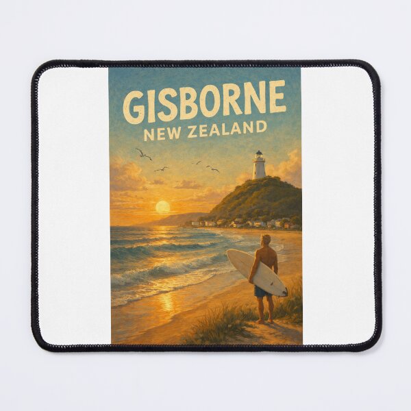 Item preview, Gisborne Surfer at Sunset with Lighthouse and Coastal Skyline in East Cape, Tairāwhiti Region, New Zealand designed and sold by Places On Earth.