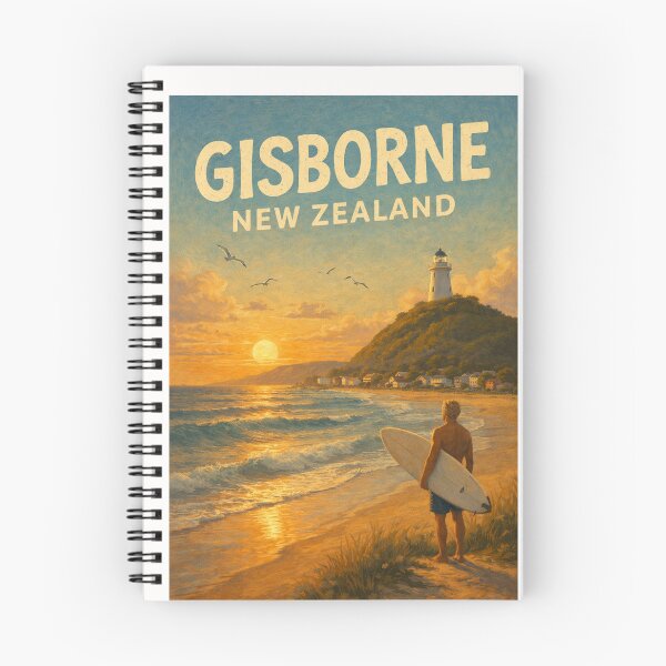 Item preview, Gisborne Surfer at Sunset with Lighthouse and Coastal Skyline in East Cape, Tairāwhiti Region, New Zealand designed and sold by Places On Earth.