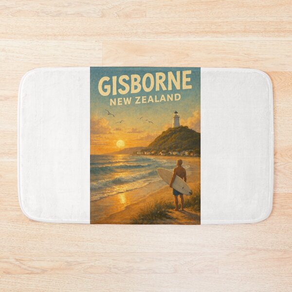 Item preview, Gisborne Surfer at Sunset with Lighthouse and Coastal Skyline in East Cape, Tairāwhiti Region, New Zealand designed and sold by Places On Earth.