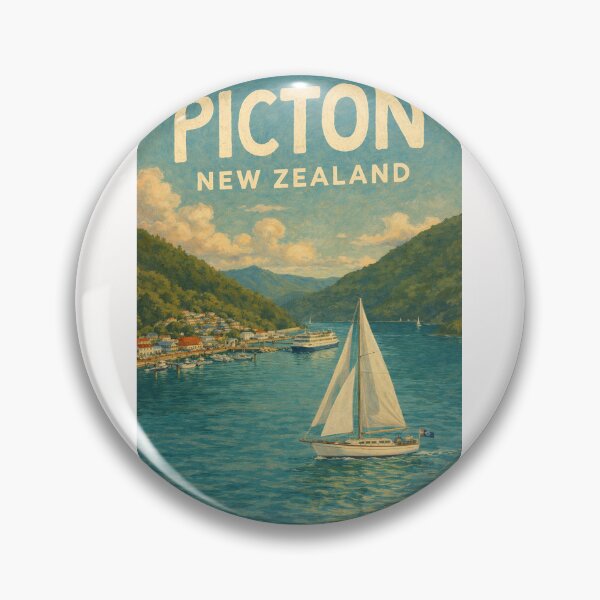 Item preview, Picton Waterfront with Sailboat, Ferry Terminal, and Forested Sounds in Marlborough Region, New Zealand designed and sold by Places On Earth.
