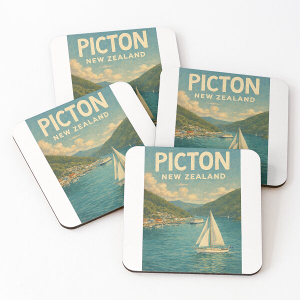 Item preview, Picton Waterfront with Sailboat, Ferry Terminal, and Forested Sounds in Marlborough Region, New Zealand designed and sold by Places On Earth.