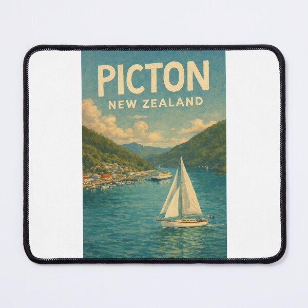 Item preview, Picton Waterfront with Sailboat, Ferry Terminal, and Forested Sounds in Marlborough Region, New Zealand designed and sold by Places On Earth.