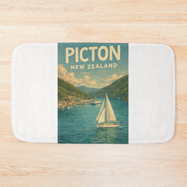 Item preview, Picton Waterfront with Sailboat, Ferry Terminal, and Forested Sounds in Marlborough Region, New Zealand designed and sold by Places On Earth.