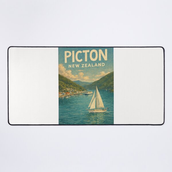 Item preview, Picton Waterfront with Sailboat, Ferry Terminal, and Forested Sounds in Marlborough Region, New Zealand designed and sold by Places On Earth.