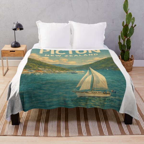 Item preview, Picton Waterfront with Sailboat, Ferry Terminal, and Forested Sounds in Marlborough Region, New Zealand designed and sold by Places On Earth.