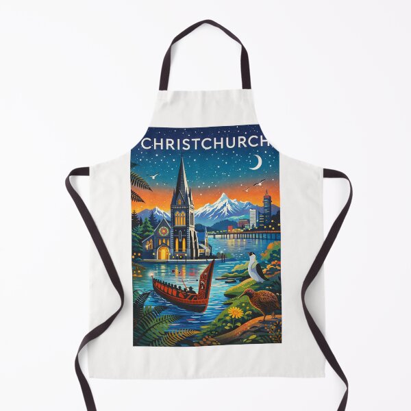Item preview, Christchurch Night Skyline with Cathedral, Avon River, Māori Waka, and Southern Alps in Canterbury Region, New Zealand designed and sold by Places On Earth.