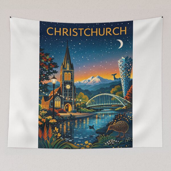 Item preview, Christchurch Cityscape with Gothic Cathedral, Bridge of Remembrance, and Southern Alps in Canterbury Region, New Zealand designed and sold by Places On Earth.