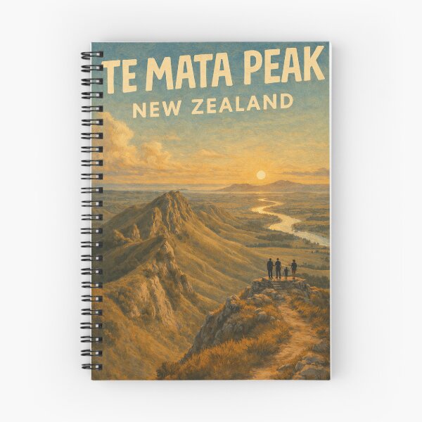 Item preview, Te Mata Peak Vista with Family Hikers and Winding River in Hawke’s Bay Region, North Island, New Zealand designed and sold by Aryabek.