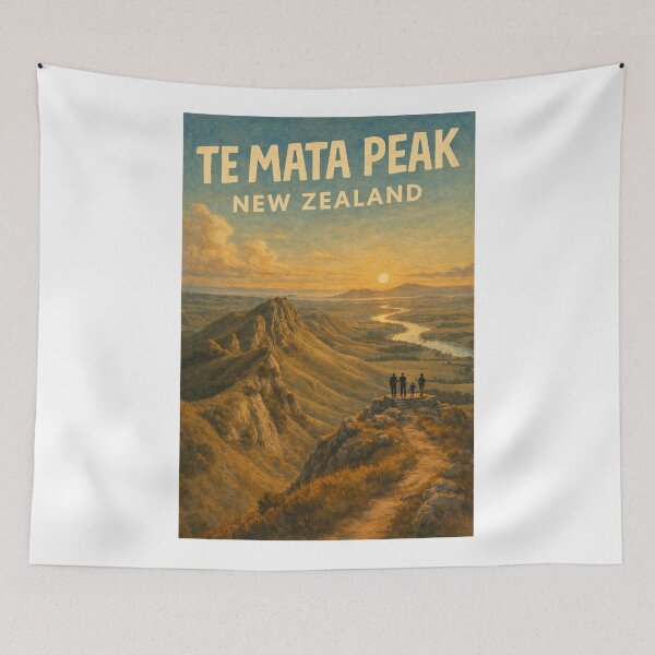 Item preview, Te Mata Peak Vista with Family Hikers and Winding River in Hawke’s Bay Region, North Island, New Zealand designed and sold by Aryabek.