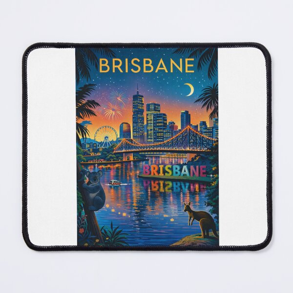 Item preview, Brisbane Riverfront at Night with Story Bridge, Skyscrapers, and Wildlife in Queensland, Australia designed and sold by Aryabek.