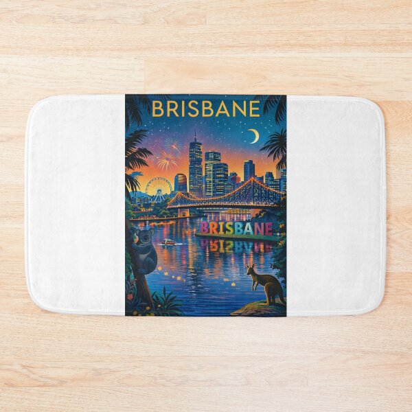 Item preview, Brisbane Riverfront at Night with Story Bridge, Skyscrapers, and Wildlife in Queensland, Australia designed and sold by Aryabek.