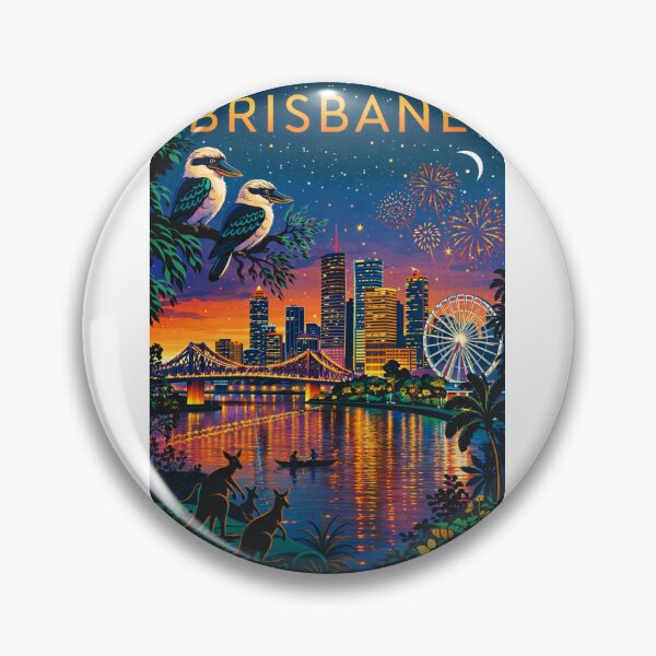 Item preview, Brisbane Skyline with Fireworks, Story Bridge, Wheel of Brisbane, and Native Wildlife in Queensland, Australia designed and sold by Aryabek.