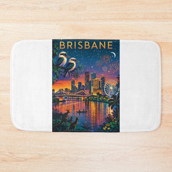 Item preview, Brisbane Skyline with Fireworks, Story Bridge, Wheel of Brisbane, and Native Wildlife in Queensland, Australia designed and sold by Aryabek.