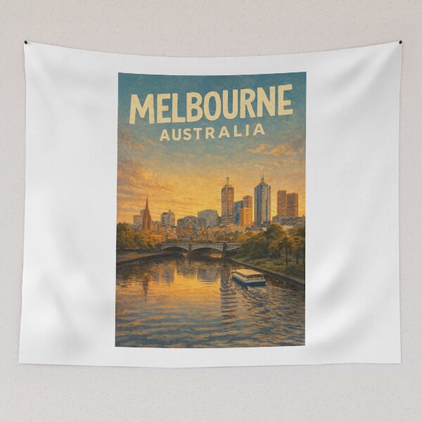 Item preview, Melbourne City Sunset with Yarra River, Princes Bridge, and Central Skyline in Victoria, Australia designed and sold by Aryabek.