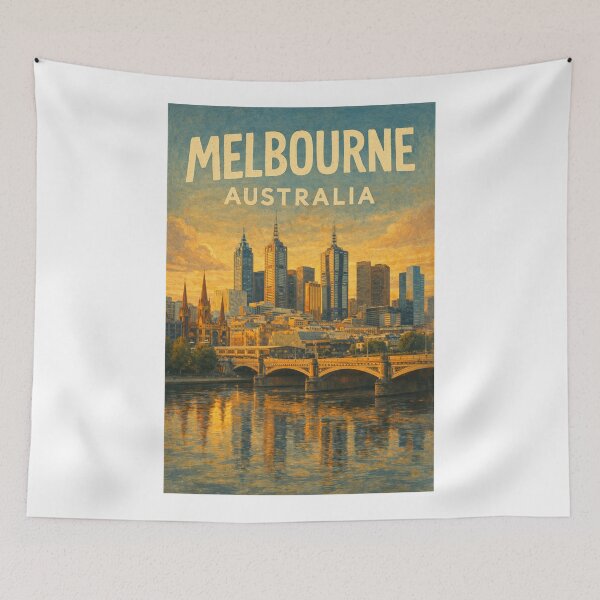 Item preview, Melbourne Skyline at Dusk with Flinders Street Station, Princes Bridge, and City Centre in Victoria, Australia designed and sold by Aryabek.