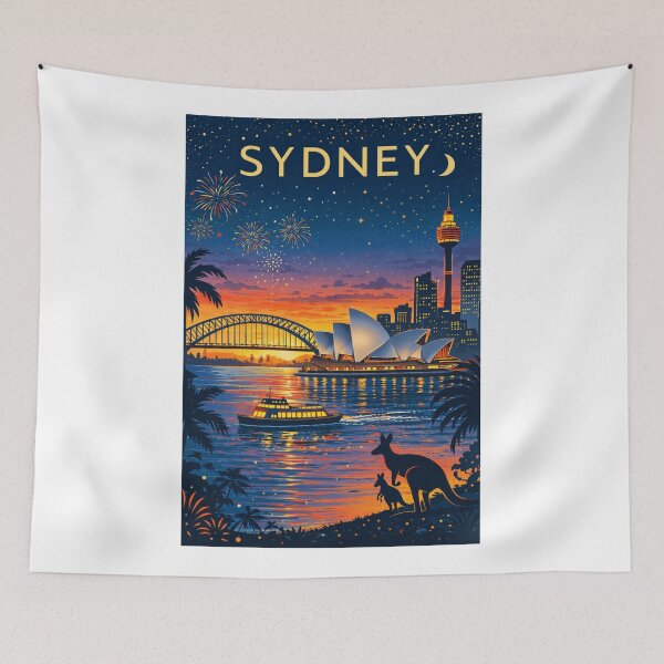 Item preview, Sydney Harbour Sunset with Opera House, Harbour Bridge, Darling Harbour and City Skyline in New South Wales, Australia designed and sold by Aryabek.