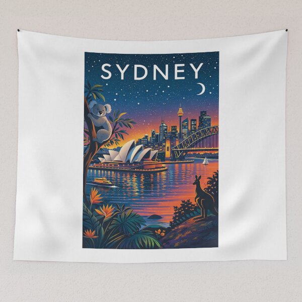 Item preview, Sydney Skyline with Opera House, Harbour Bridge, Koala and City Lights at Night in New South Wales, Australia designed and sold by Aryabek.