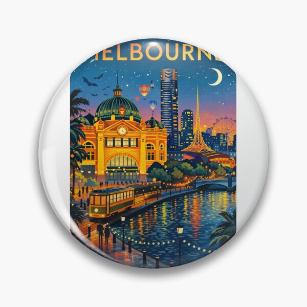Item preview, Melbourne City View at Sunset with Flinders Street Station, Yarra River and Southbank in Victoria, Australia designed and sold by Aryabek.